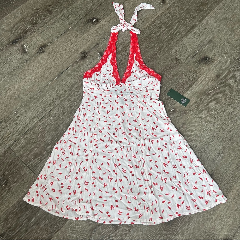 NWT Small Wild Fable Off White Red Lace Chili Pepper Mini Dress